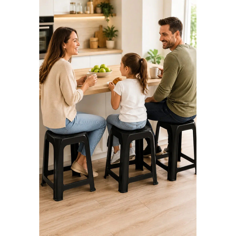 Piso De Plastico X2 Taburete Cuadrado Apilable Asiento 45cm Mate Textutizado Negro