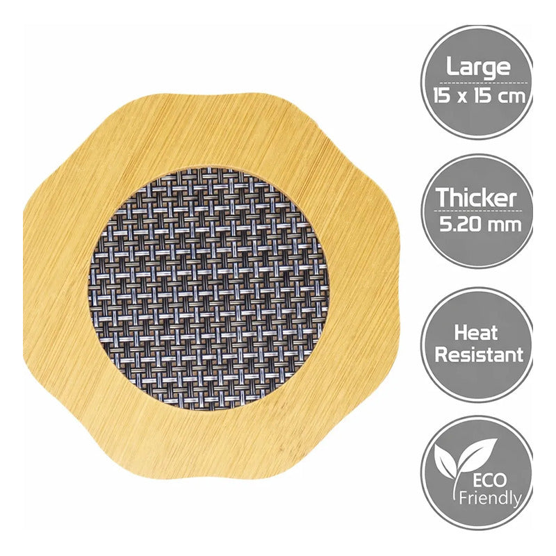 Pack 4 Posa Ollas Bambú Madera Antideslizante Resistente Flor Bambú