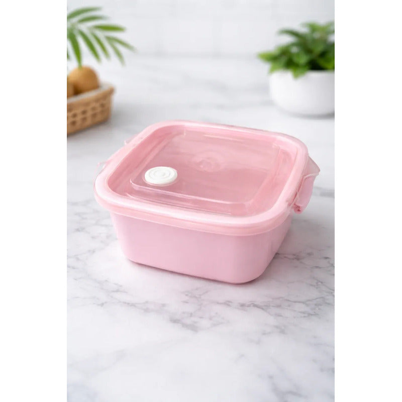 Set 3 Contenedores Hermeticos Taper Tupper Plastico 700ml Rosa
