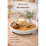 Bandeja Redonda De Servir Melamina Grano Madera 34cm Con