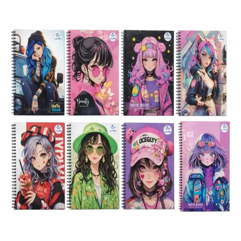 X8 Cuaderno Universitario 100 Hojas Espiral Doble 7mm Diseño Varios