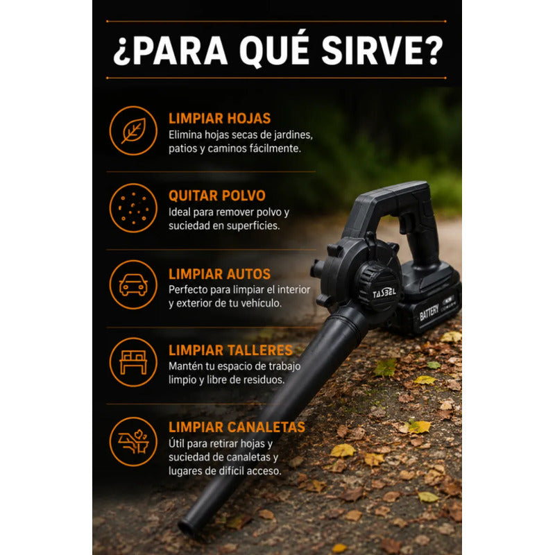 Sopladora Aire Secado Auto Tasbel Inalambrica Soplador Hojas Negro