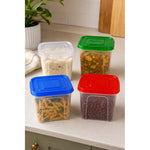 Set De 4 Taper Hermetico Contenedore Cuadrado Alimento 1lts Tapas Colores Surtidos