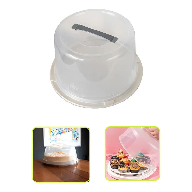 Porta Torta Plástica Con Tapa Y Manija Alta Porta Cupcakes Transparente