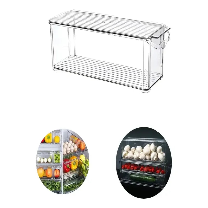 X2 Caja Organizadora Refrigerador Con Tapa Y Mango Grande Blanco