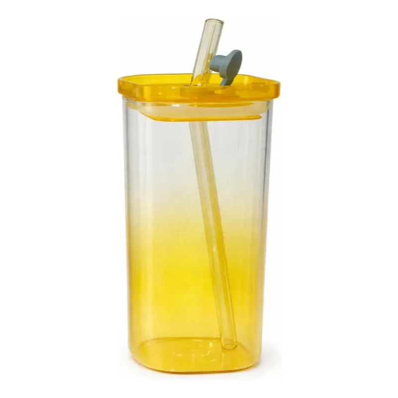 Vaso De Vidrio Con Bombilla Cuadrado Para Bebidas Y Frías