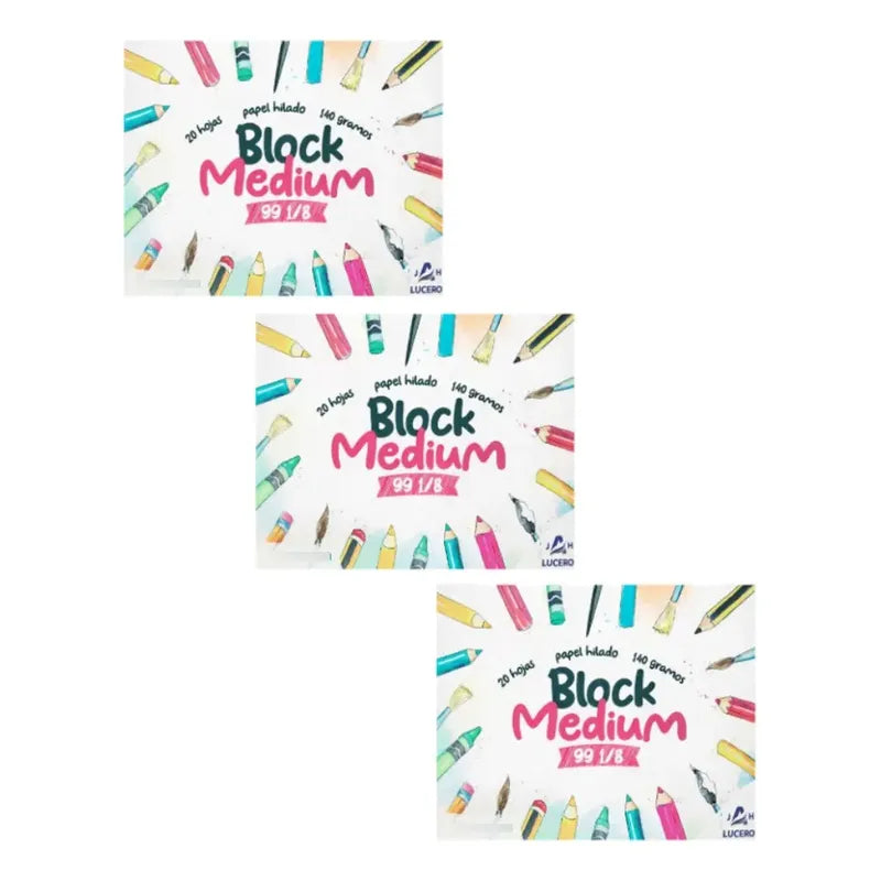X3 Block De Dibujo Medium 99 1/8 Escolar 20 Hoja 140 Gramos