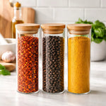 Pack De 6 Frascos De 1000ml Con Tapa De Bambú Para Especias Vidrio
