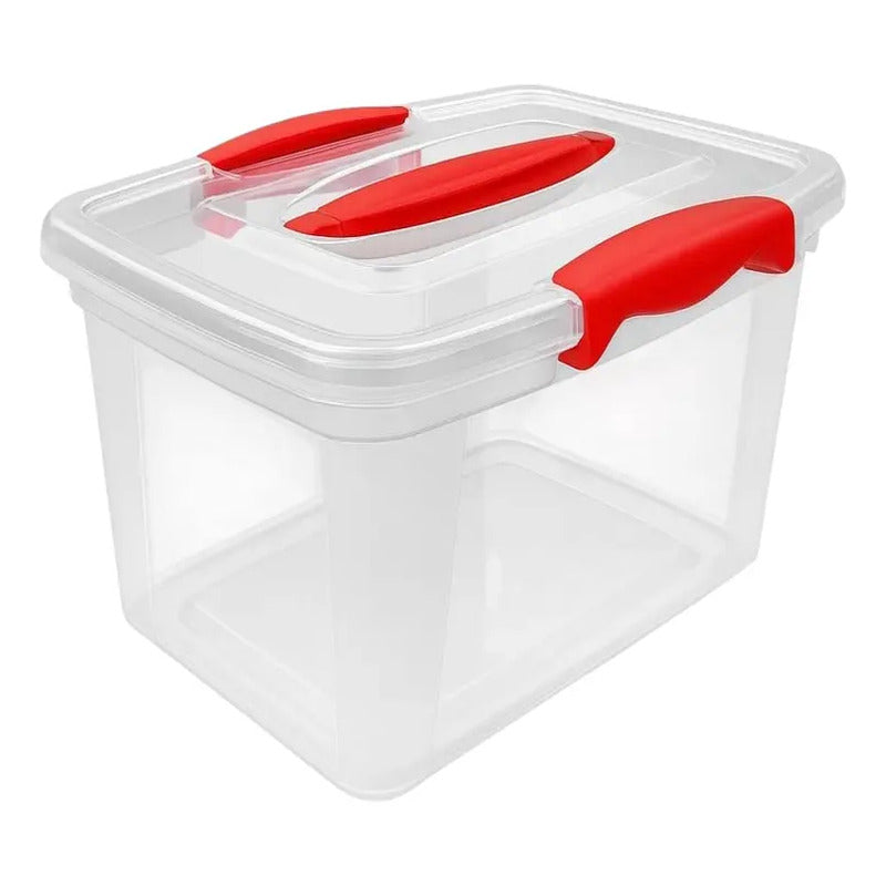 Caja Plástica Organizador Transparente 6l Con Tapa Wenco Roja Rojo Rectangular