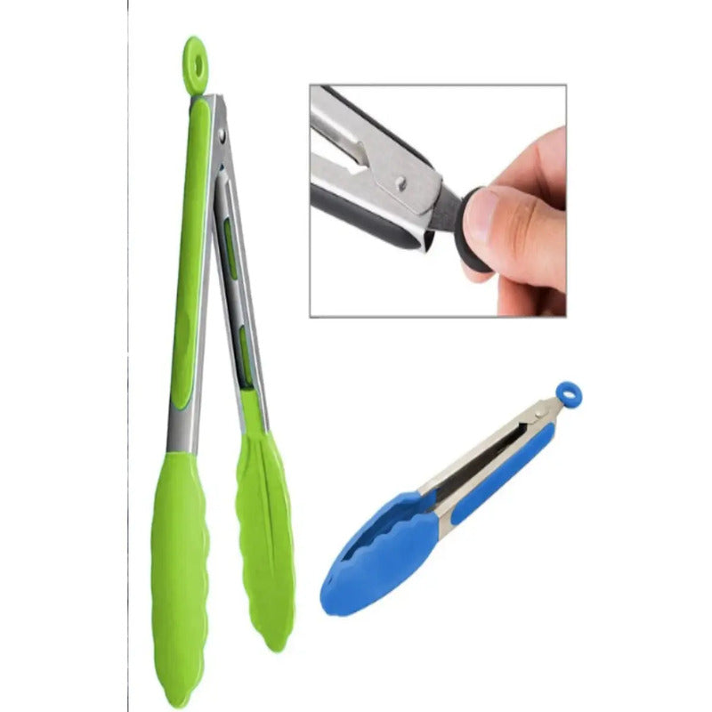 Pinza Punta Silicona Acero Inoxidable Multiuso Cocina 26cm Color Verde Lima