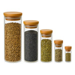X5 Frasco De Vidrio Para Especias Y Cereales Con Tapa Bambu Transparente