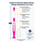Cepillo De Dientes Higiene Dental Mango Ergonómico Con Tapa Fucsia