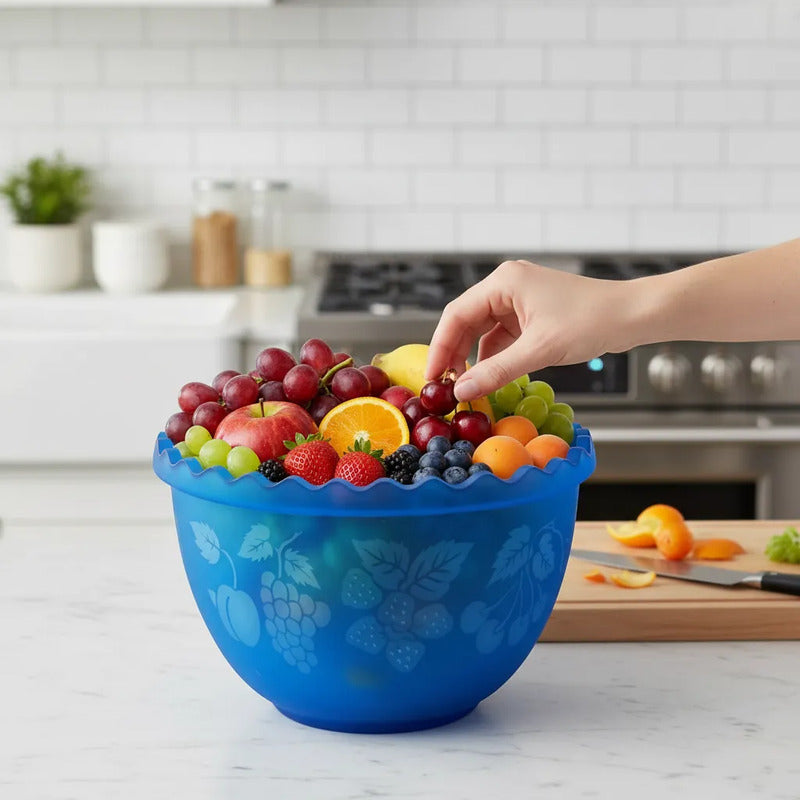 X2 Recipiente Ensalada Bowl Redondo Plastico Multiuso 1.5lts Azul