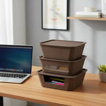X3 Caja Cesta Organizadora Plastica Con Tapa Apilable 24ltrs