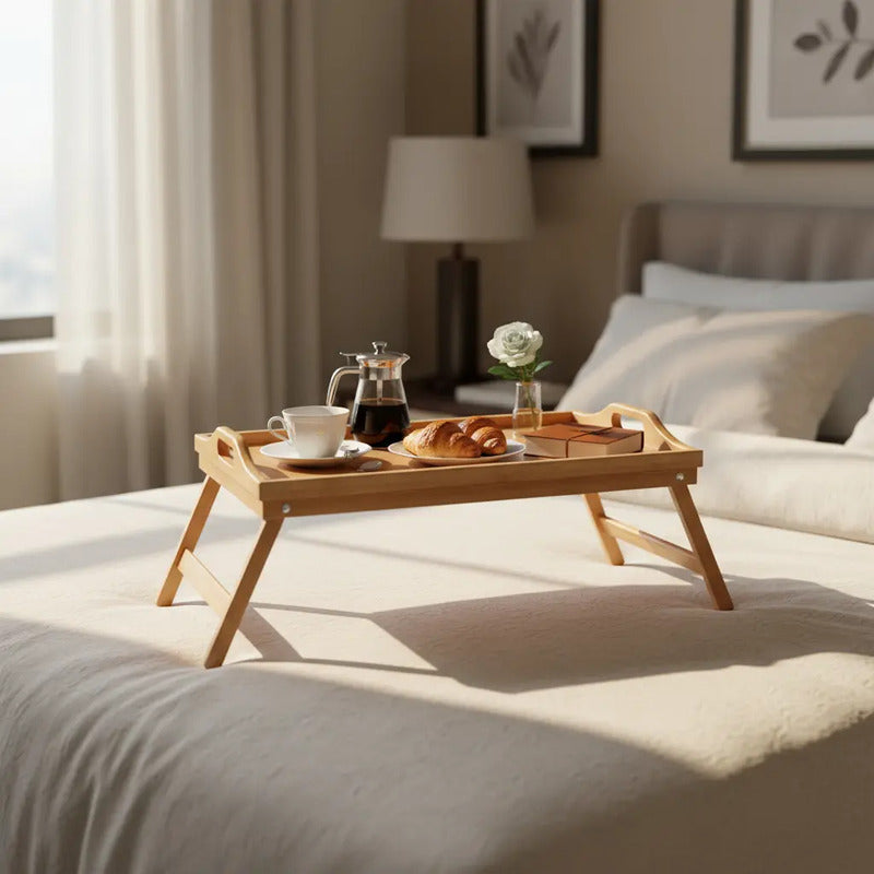 Mesa Bandeja Desayuno De Bambú Para Cama Plegable Portátil  Madera