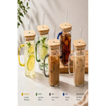 Vaso De Vidrio Con Tapa Bambú Y Sorbete Reutilizable 300 mL