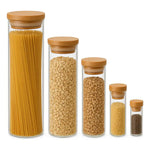 X5 Frasco De Vidrio Para Especias Y Cereales Con Tapa Bambu Transparente