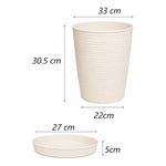 Macetero Grande Texturizado Con Plato Decorativo Para Hogar Crema Texturizado