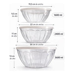 Set De 3 Bowl Ensaladera Redonda De Acrílico Con Tapa Transparente/tapa Blanca