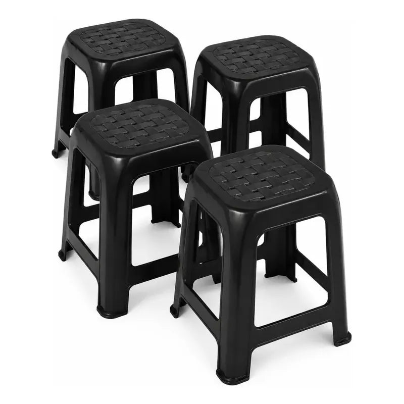 Piso De Plastico X4 Taburete Cuadrado Apilable Asiento 45cm Mate Texturizado Negro