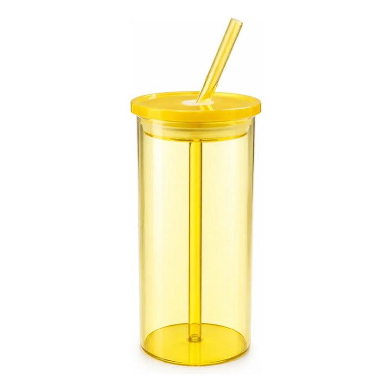 Vaso De Vidrio Con Bombilla Cilindro Para Bebidas Y Frías