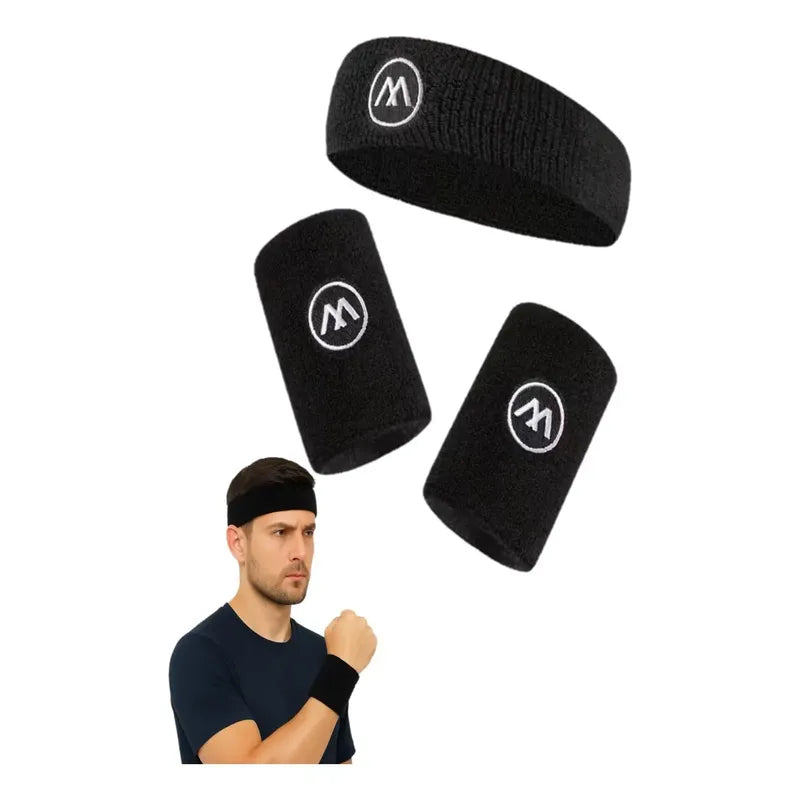 Set De Banda + Muñequera Deportiva Absorbente Sudor Unisex