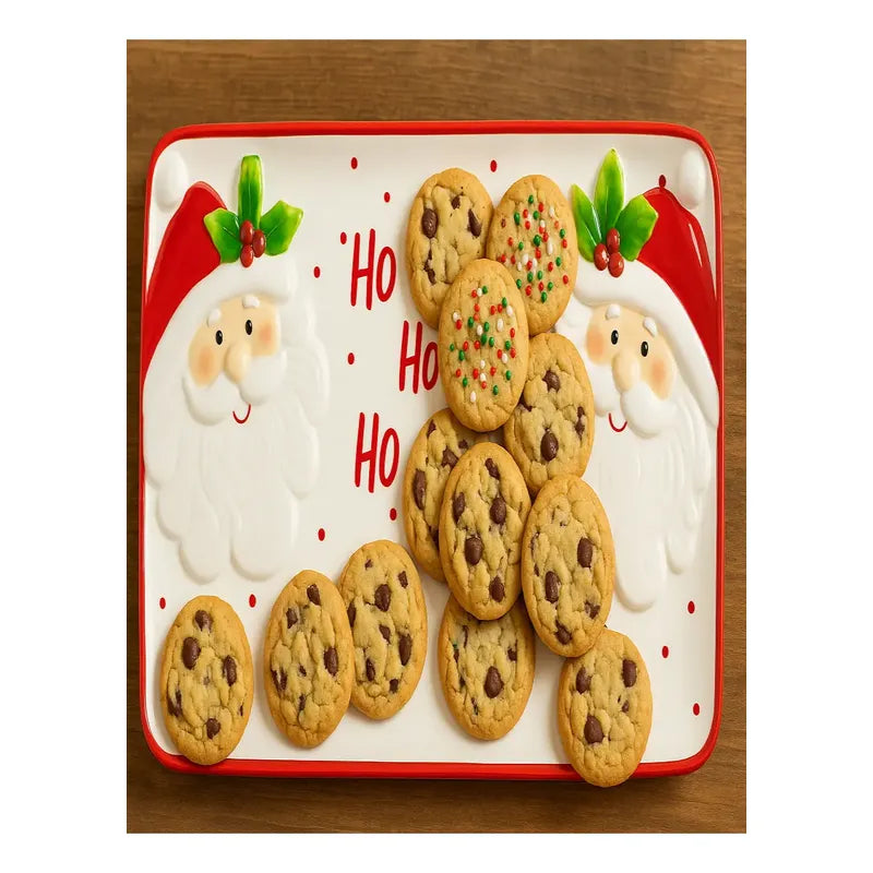Bandeja De Vidrio Servir Rectangular Papa Noel Navidad Rojo