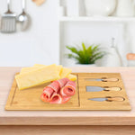 Tabla Para Picar Queso De Madera Bambú + 3 Utensilios Liso Beige