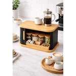 Panera De Bambu Negra Con Tapa Corredera Plegable Multiusos Blanco Bambú