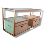 Rack Mueble Tv Moderno Dorado Con Organizadores 2 Niveles Dorado