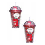 X2 Vaso Infantil Dinosaurio Acrilico Con Bombilla Luz 450ml