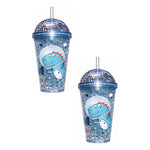 X2 Vaso Infantil Dinosaurio Acrilico Con Bombilla Luz 450ml