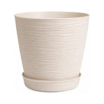Macetero Grande Texturizado Con Plato Decorativo Para Hogar Crema Texturizado