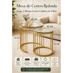 Mesa De Centro Redonda Juego 2 Mesita Centro Cubierta Vidrio Dorado