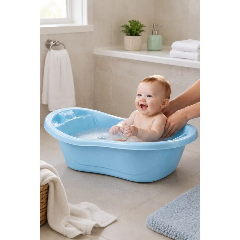 Bañera Bebe Niños Plástico Tina Bebe Ergonómica 72cm Liviana Celeste Lisa