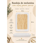 Bandeja De Melamina De Servir Bandeja Rectangular Con Asa Bambú Natural