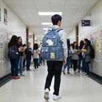 Mochila Escolar Kawaii Estilo Coreano Juvenil Viaje Colegio Azul Acero Liso