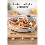 Bandeja Redonda De Servir De Melamina Grano De Madera 26cm