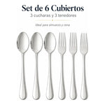 Juego Set 6 Cubiertos Plateados 3 Cucharas Tenedores