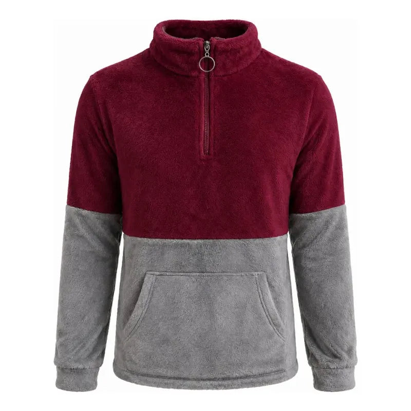 Poleron Unisex Chiporro Sherpa Termico Con Cierre Invierno M-l Vino-gris Lisa