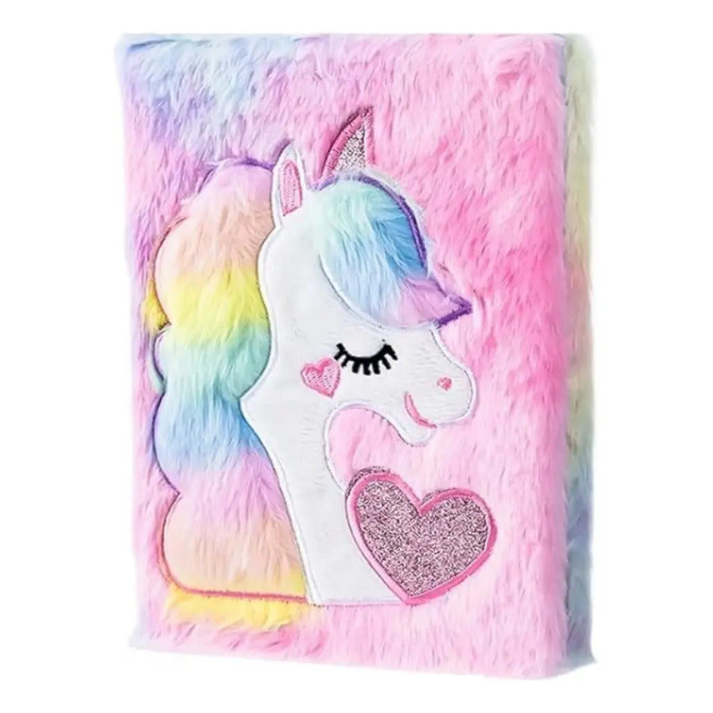 Agenda Diaria De Felpa Con Forma De Unicornio Lujosa Portada Lila