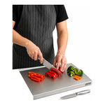 Tabla De Acero Inoxidable Wosh 30x40cm +2 Cuchillos De Acero Tabla 40x30 2 Cuchillos Plateado