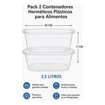 Pack 2 Contenedor Hermetico Plastico De Alimentos 3,5 Litros Transparente