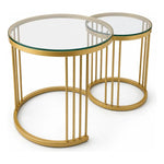 Mesa De Centro Redonda Juego 2 Mesita Centro Cubierta Vidrio Dorado