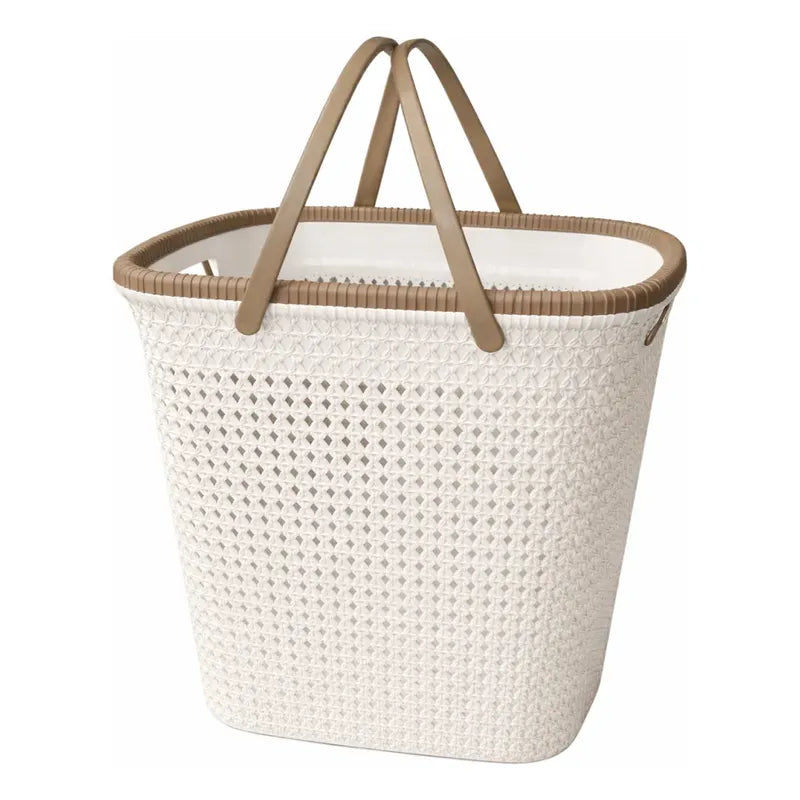 Canasto De Plastico Rattan Para Ropa Sucia Multiuso Con Asas Crema Rattan-sin Tapa