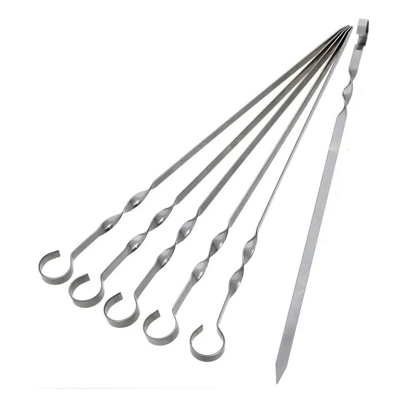 X24 Brochetas Pincho Anticucho Acero Barbacoa Parrilla Asado Plateado Brochetas De Acero