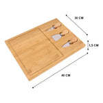 Tabla Para Picar Queso De Madera Bambú + 3 Utensilios Liso Beige