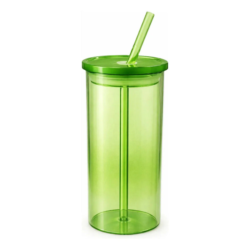 Vaso De Vidrio Con Bombilla Cilindro Para Bebidas Y Frías