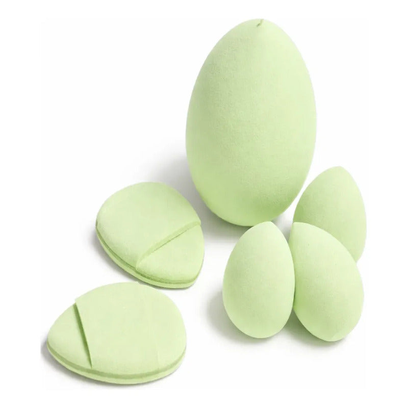 Set 6 Mini Esponjas Para Maquillaje Precision Base Corrector Verde Claro Mini