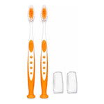 X2cepillo De Diente Higiene Dental Mango Ergonómico Con Tapa Naranja
